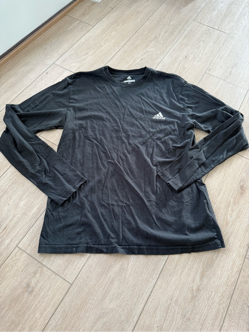 adidas Black Long-Sleeve Crewneck Tee with Small White Logo